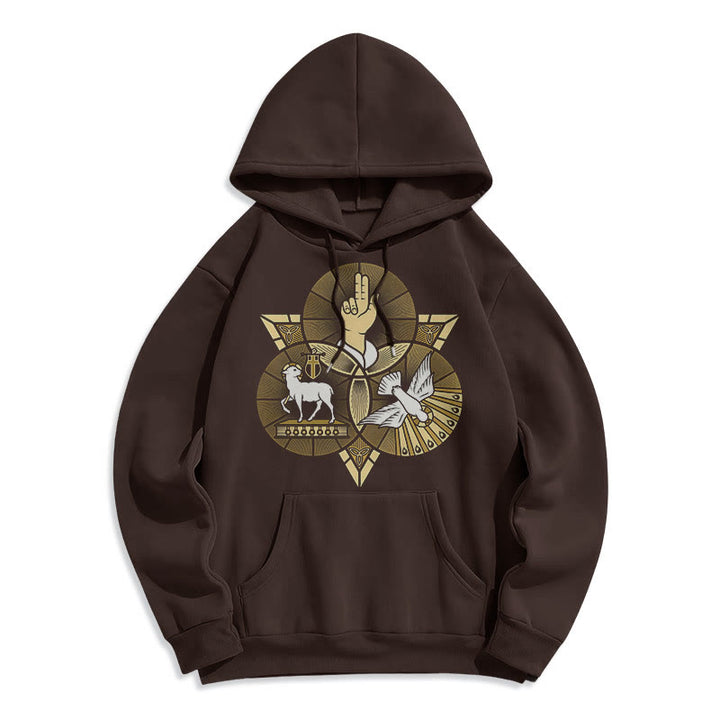 Christianartworkshop Modern Style St. Benedict Lamb Of God Dove Fleece Lined Polyester Hoodie - Brown - 2XL - image 15