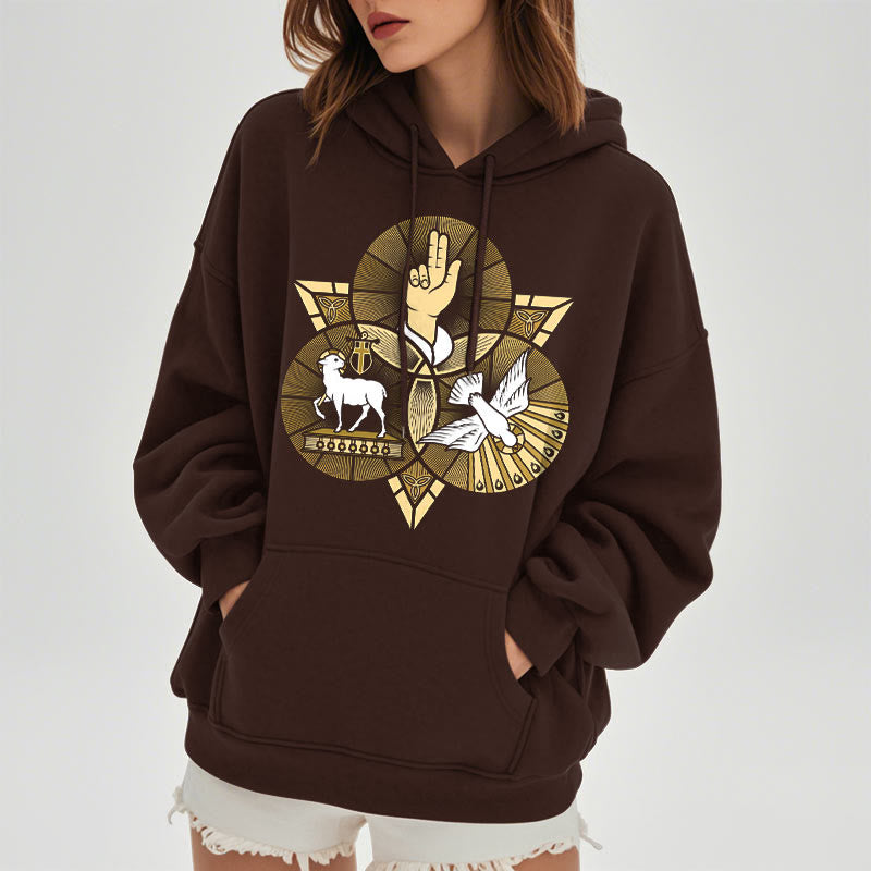 Christianartworkshop Modern Style St. Benedict Lamb Of God Dove Fleece Lined Polyester Hoodie - image 18