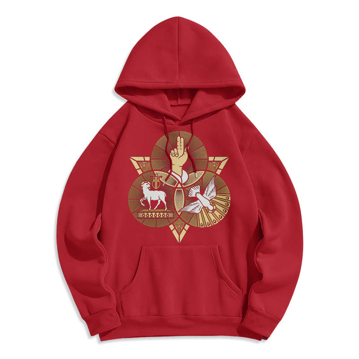 Christianartworkshop Modern Style St. Benedict Lamb Of God Dove Fleece Lined Polyester Hoodie - Red - 2XL - image 35