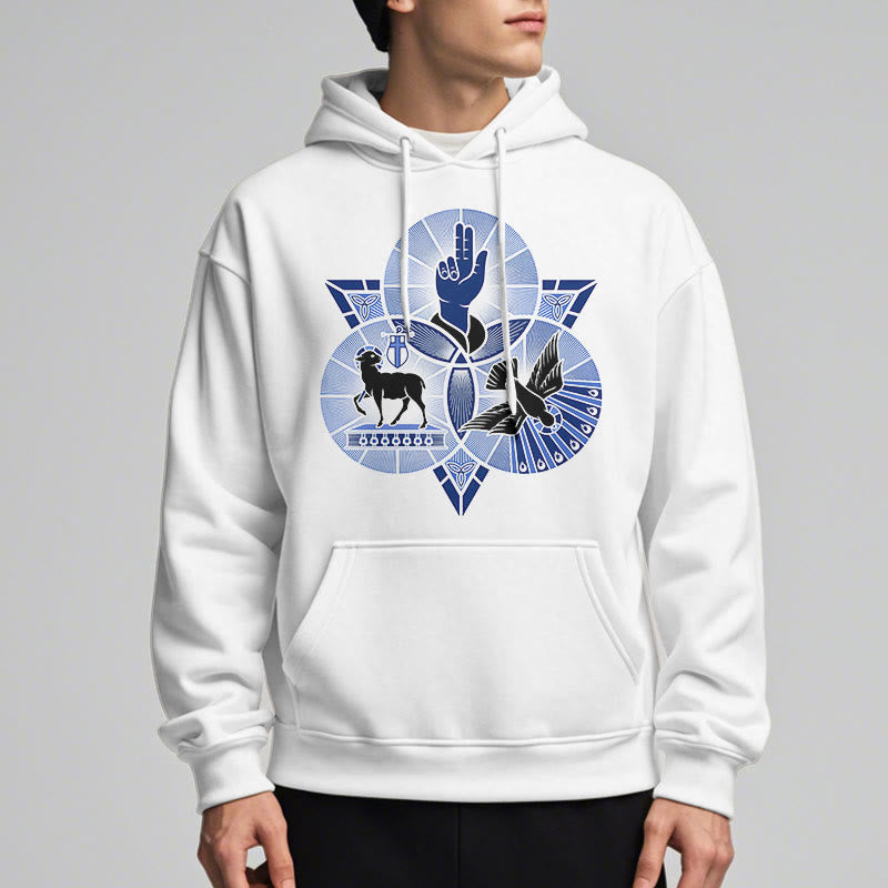 Christianartworkshop Modern Style St. Benedict Lamb Of God Dove Fleece Lined Polyester Hoodie - image 8