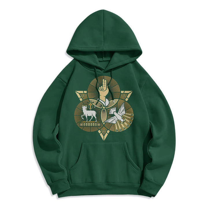 Christianartworkshop Modern Style St. Benedict Lamb Of God Dove Fleece Lined Polyester Hoodie - Green - 2XL - image 20
