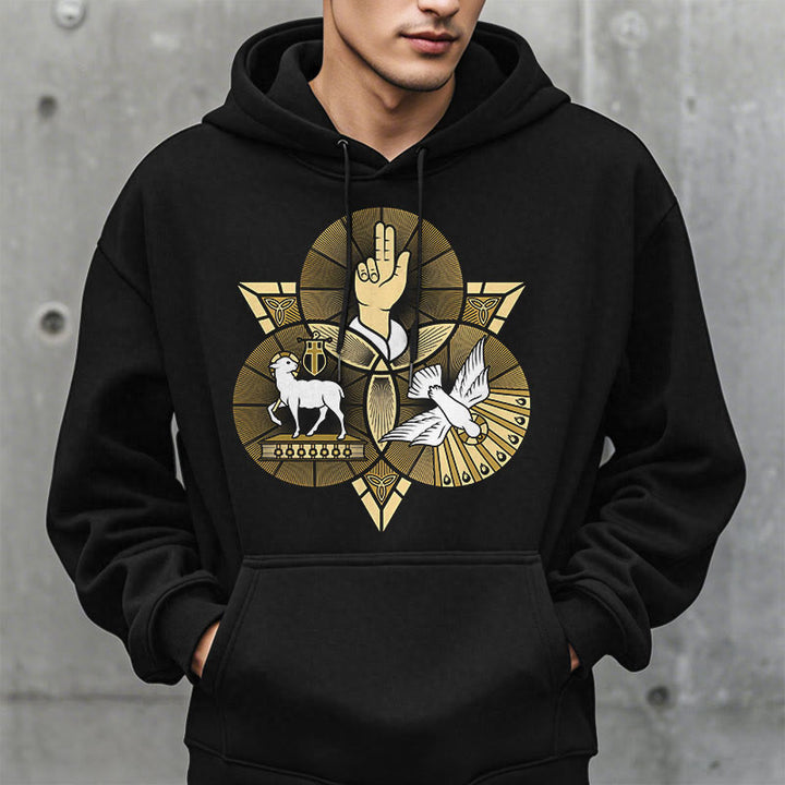 Christianartworkshop Modern Style St. Benedict Lamb Of God Dove Fleece Lined Polyester Hoodie - image 2