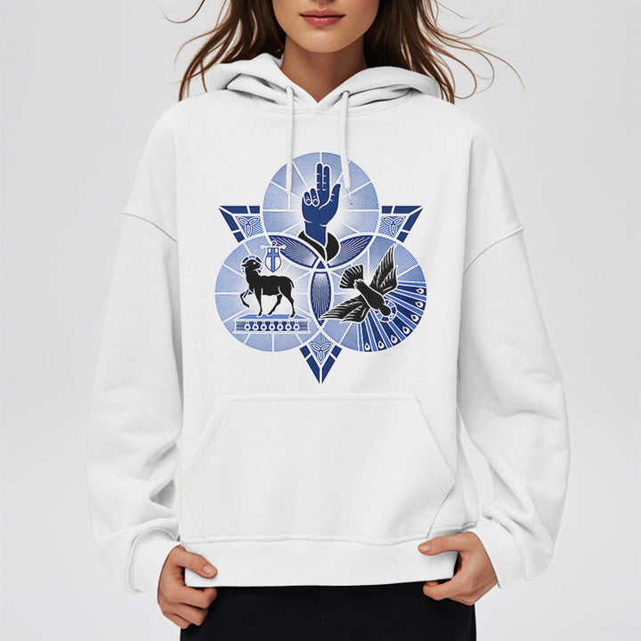 Christianartworkshop Modern Style St. Benedict Lamb Of God Dove Fleece Lined Polyester Hoodie - image 7