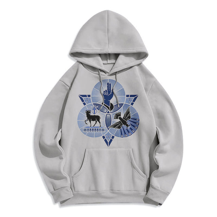 Christianartworkshop Modern Style St. Benedict Lamb Of God Dove Fleece Lined Polyester Hoodie