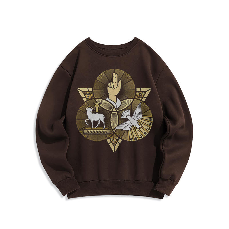 Christianartworkshop Modern Style St. Benedict Lamb Of God Dove Fleece Lined Polyester Sweatshirt - Brown - 2XL - image 15