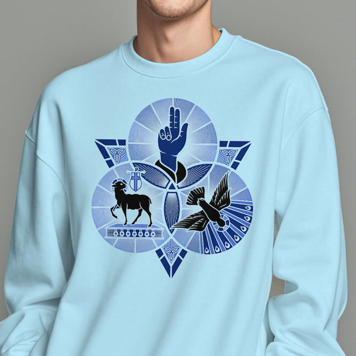 Christianartworkshop Modern Style St. Benedict Lamb Of God Dove Fleece Lined Polyester Sweatshirt