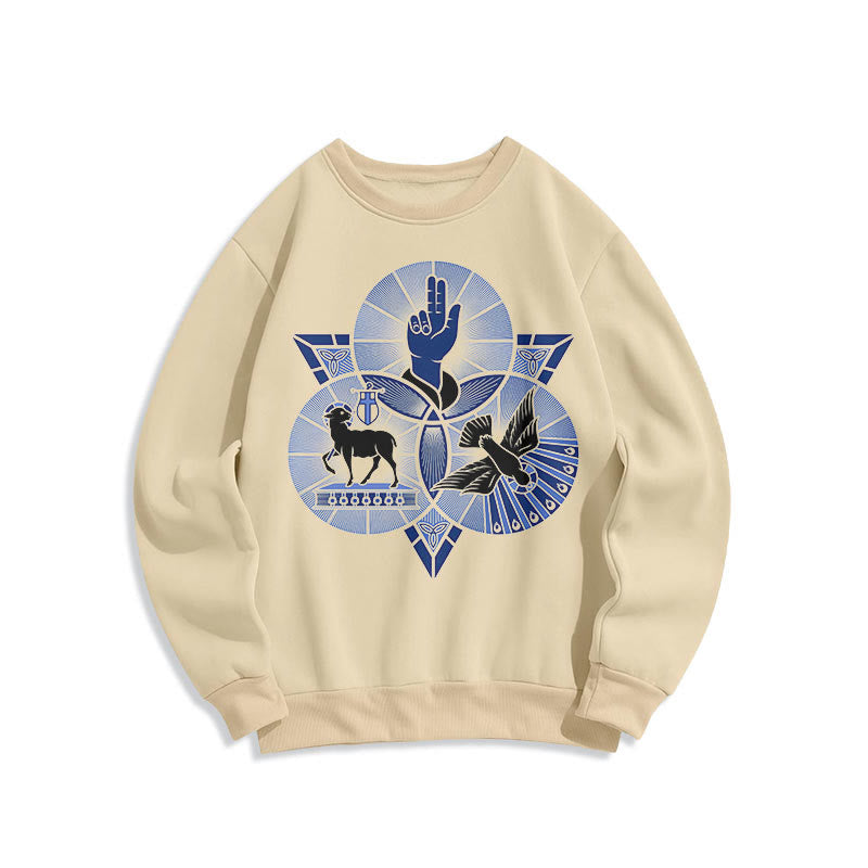 Christianartworkshop Modern Style St. Benedict Lamb Of God Dove Fleece Lined Polyester Sweatshirt