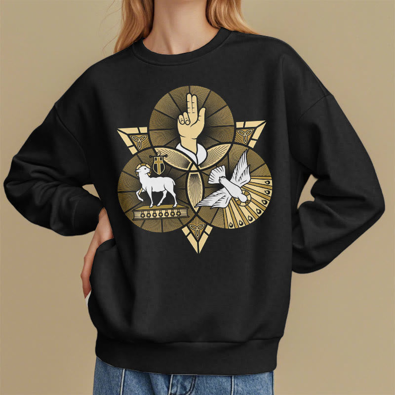 Christianartworkshop Modern Style St. Benedict Lamb Of God Dove Fleece Lined Polyester Sweatshirt - image 2
