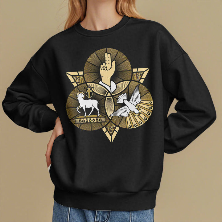 Christianartworkshop Modern Style St. Benedict Lamb Of God Dove Fleece Lined Polyester Sweatshirt