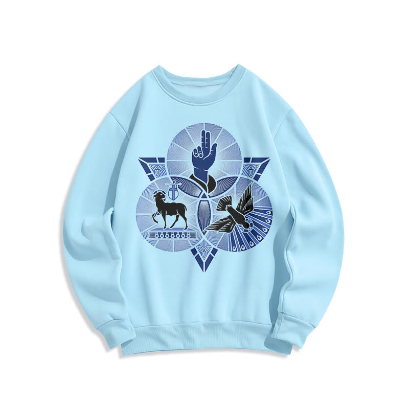 Christianartworkshop Modern Style St. Benedict Lamb Of God Dove Fleece Lined Polyester Sweatshirt