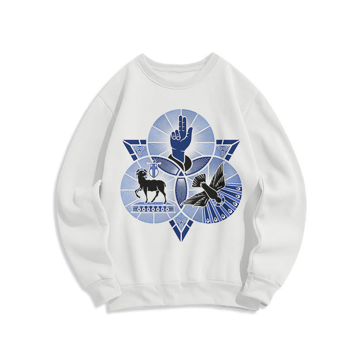 Christianartworkshop Modern Style St. Benedict Lamb Of God Dove Fleece Lined Polyester Sweatshirt - White - 2XL - image 5