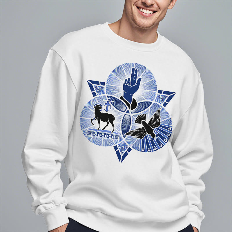 Christianartworkshop Modern Style St. Benedict Lamb Of God Dove Fleece Lined Polyester Sweatshirt