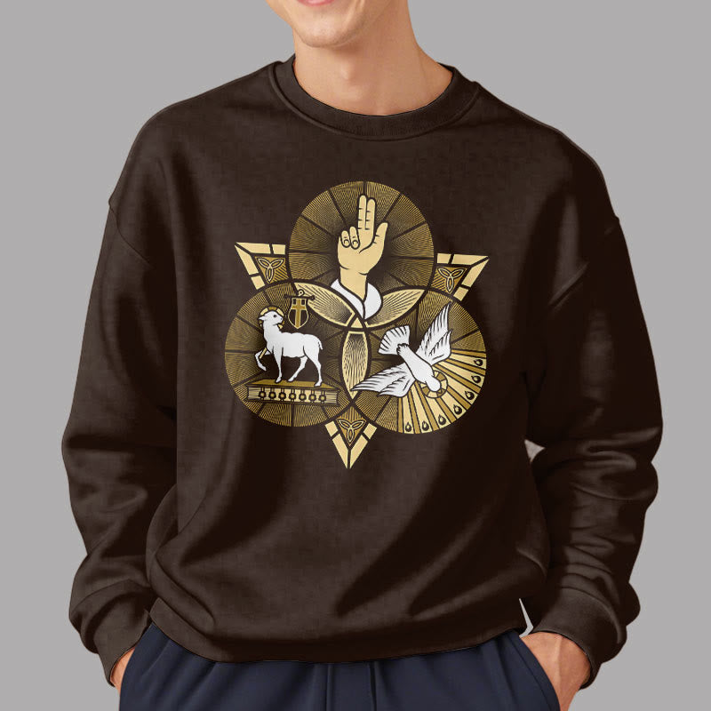 Christianartworkshop Modern Style St. Benedict Lamb Of God Dove Fleece Lined Polyester Sweatshirt