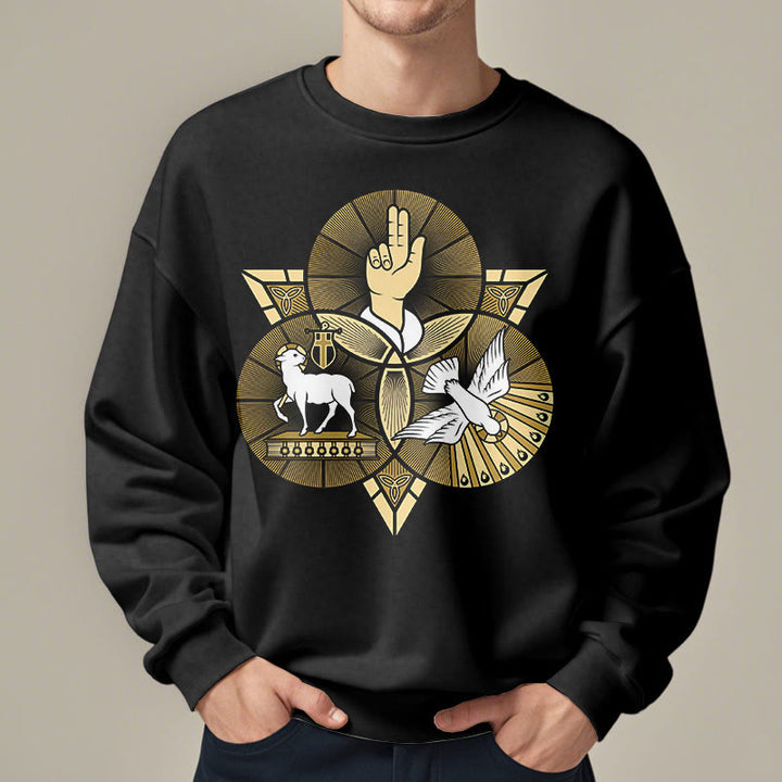 Christianartworkshop Modern Style St. Benedict Lamb Of God Dove Fleece Lined Polyester Sweatshirt