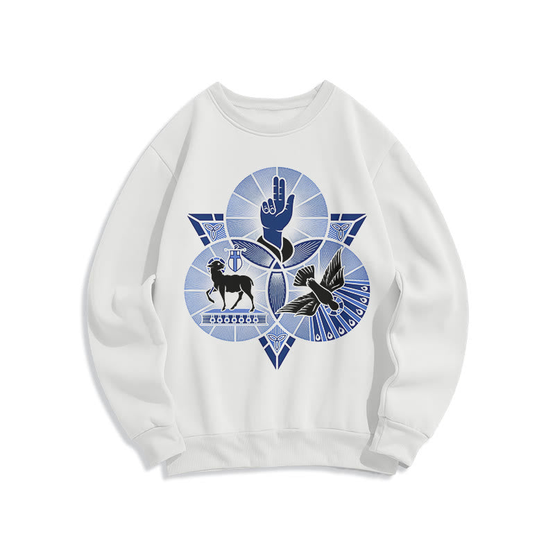 Christianartworkshop Modern Style St. Benedict Lamb Of God Dove Fleece Lined Polyester Sweatshirt