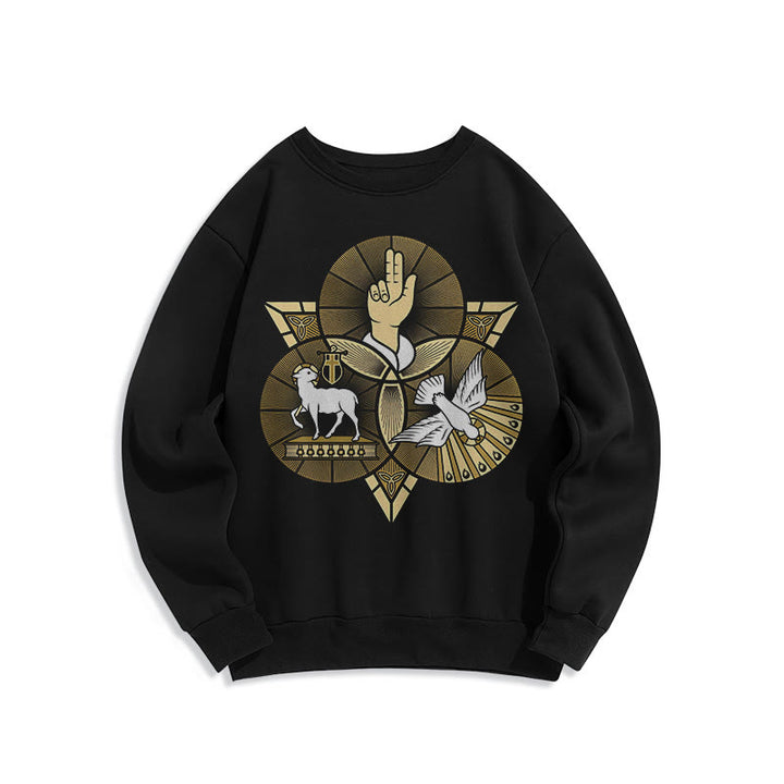 Christianartworkshop Modern Style St. Benedict Lamb Of God Dove Fleece Lined Polyester Sweatshirt