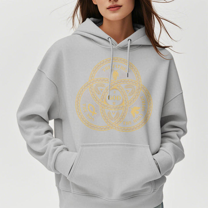 Christianartworkshop Classic Style Sacred Trinity Unity Fleece Lined Polyester Hoodie