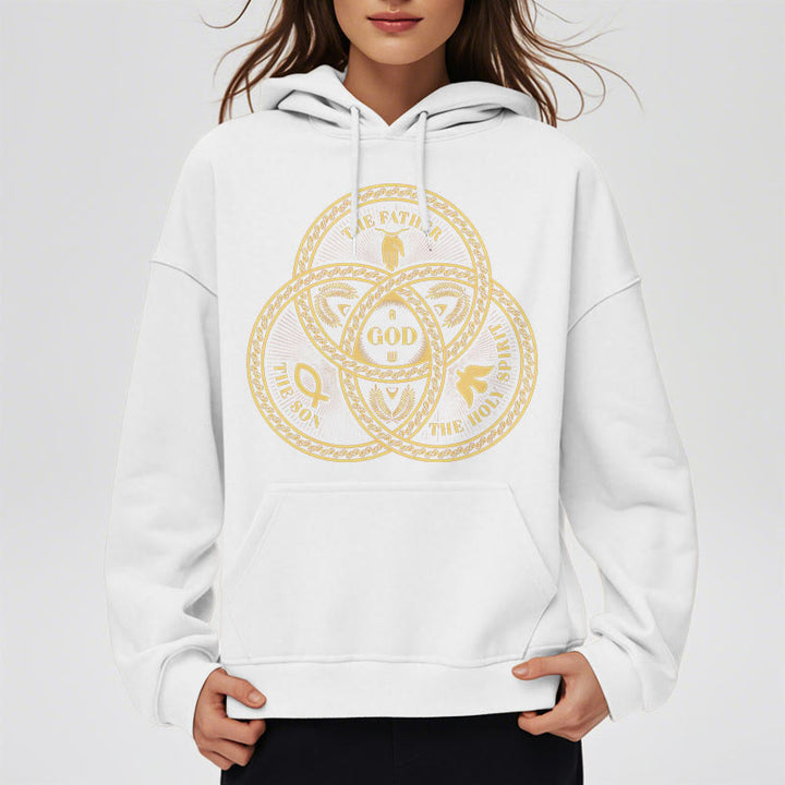 Christianartworkshop Classic Style Sacred Trinity Unity Fleece Lined Polyester Hoodie