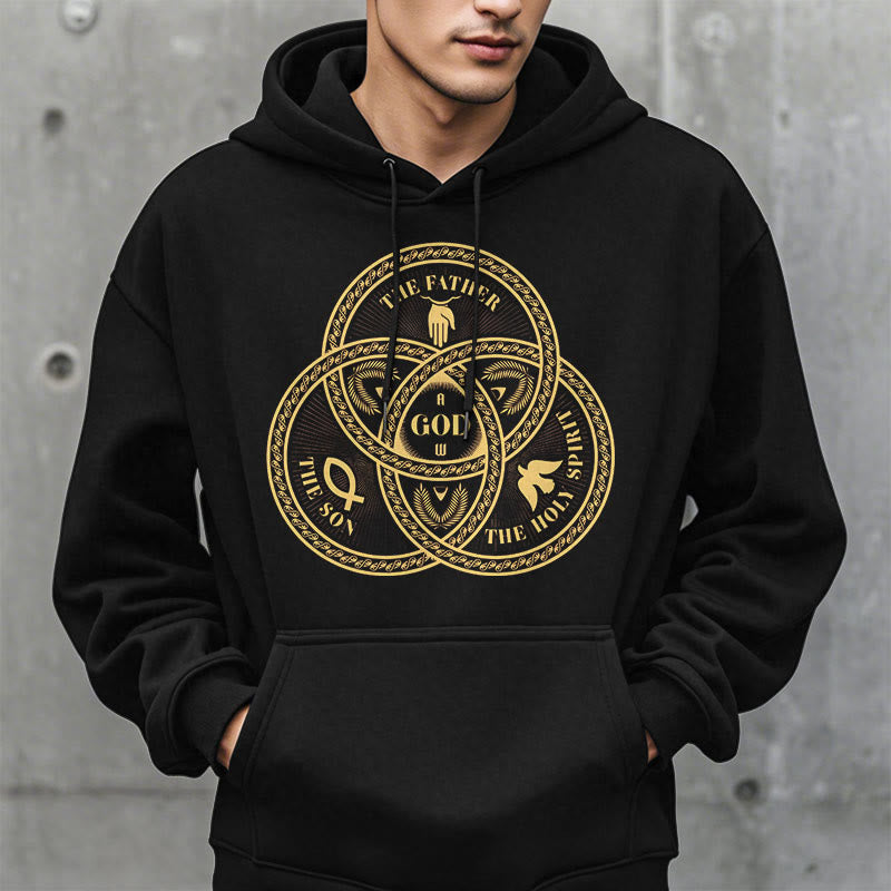 Christianartworkshop Classic Style Sacred Trinity Unity Fleece Lined Polyester Hoodie