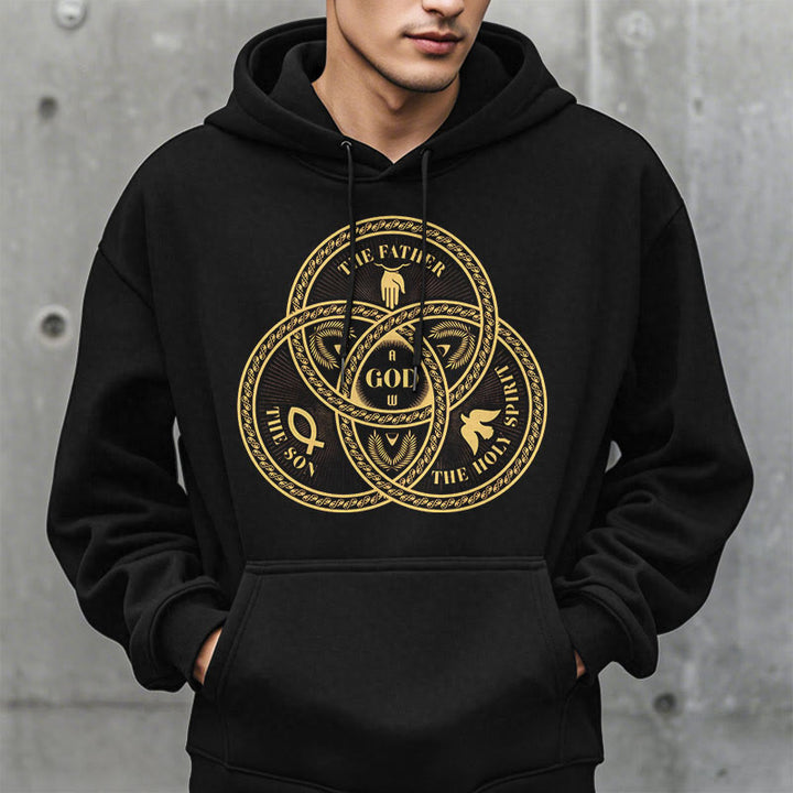 Christianartworkshop Classic Style Sacred Trinity Unity Fleece Lined Polyester Hoodie