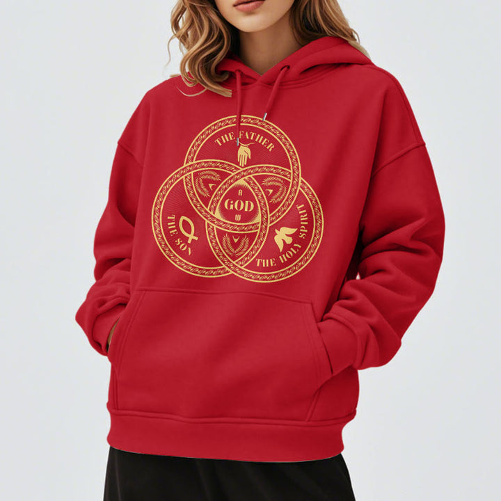 Christianartworkshop Classic Style Sacred Trinity Unity Fleece Lined Polyester Hoodie