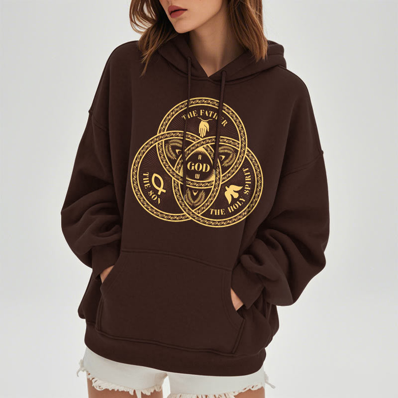 Christianartworkshop Classic Style Sacred Trinity Unity Fleece Lined Polyester Hoodie