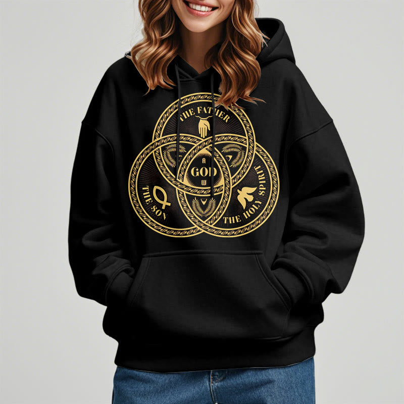 Christianartworkshop Classic Style Sacred Trinity Unity Fleece Lined Polyester Hoodie