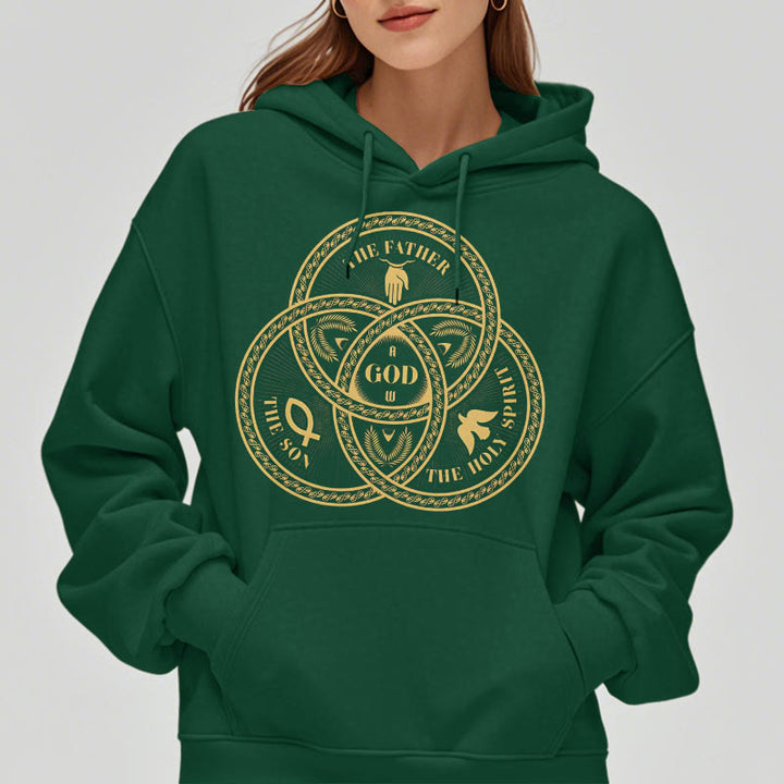 Christianartworkshop Classic Style Sacred Trinity Unity Fleece Lined Polyester Hoodie