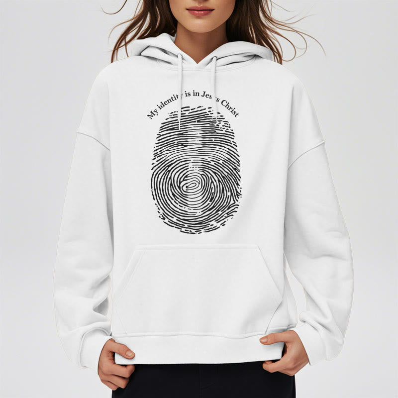 Christianartworkshop Classic Style My Identity Is In Jesus Christ Cross Fleece Lined Polyester Hoodie