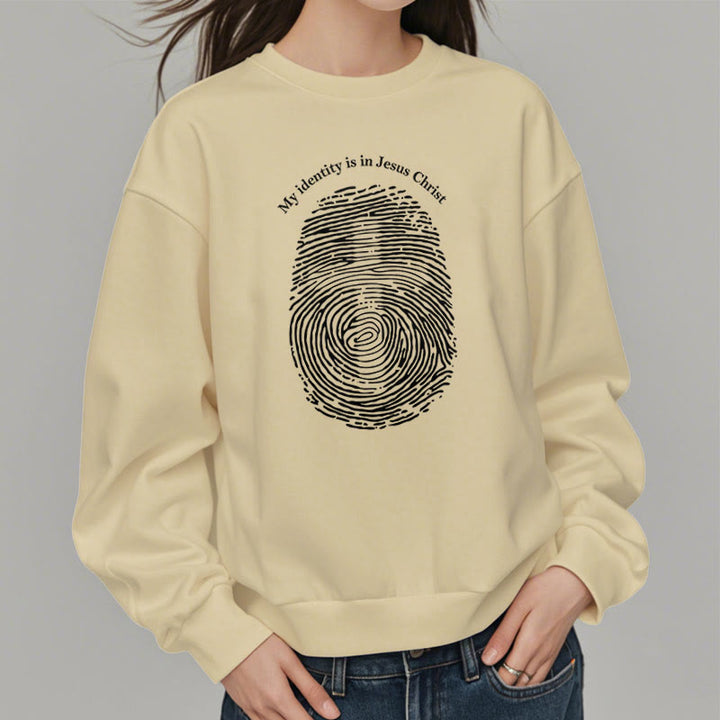 Christianartworkshop Classic Style My Identity Is In Jesus Christ Cross Fleece Lined Polyester Sweatshirt