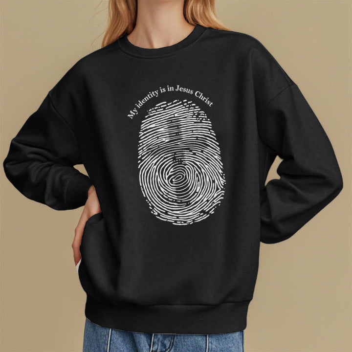 Christianartworkshop Classic Style My Identity Is In Jesus Christ Cross Fleece Lined Polyester Sweatshirt