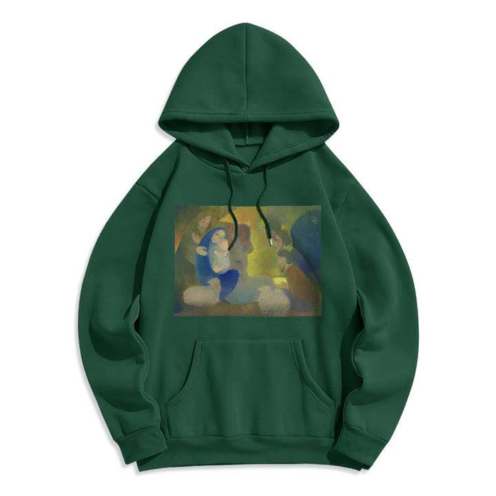 Christianartworkshop Classic Colored Style Nativity Scene Holy Night Fleece Lined Polyester Hoodie - Green - 2XL - image 20