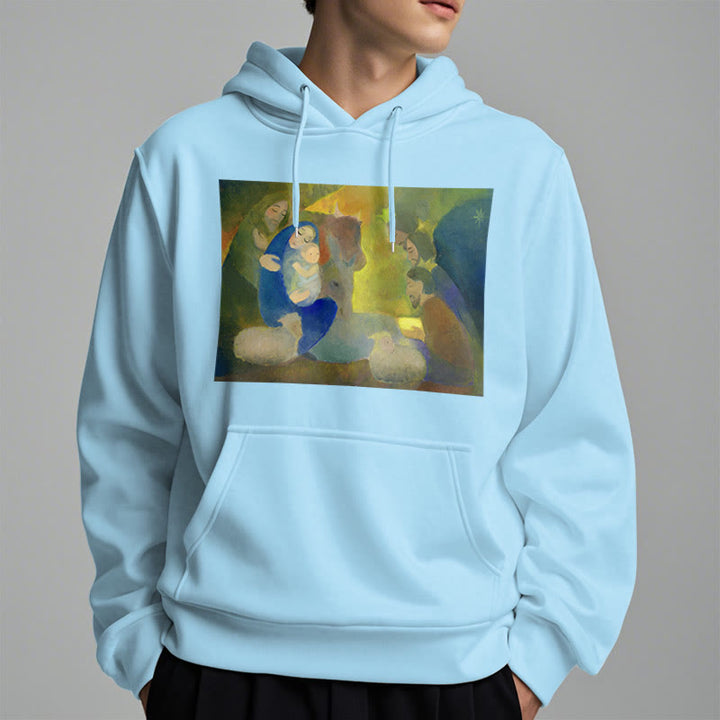 Christianartworkshop Classic Colored Style Nativity Scene Holy Night Fleece Lined Polyester Hoodie