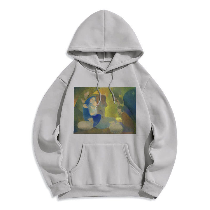Christianartworkshop Classic Colored Style Nativity Scene Holy Night Fleece Lined Polyester Hoodie - Grey - 2XL - image 30