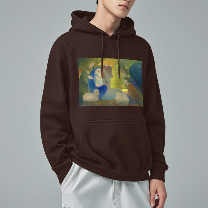 Christianartworkshop Classic Colored Style Nativity Scene Holy Night Fleece Lined Polyester Hoodie - image 17