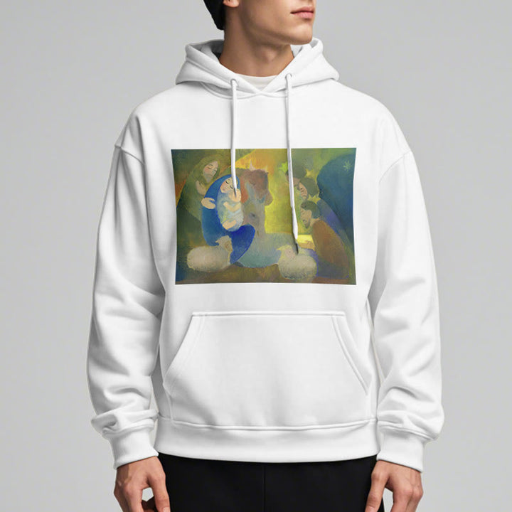 Christianartworkshop Classic Colored Style Nativity Scene Holy Night Fleece Lined Polyester Hoodie