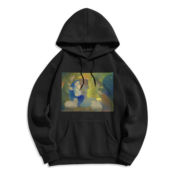 Christianartworkshop Classic Colored Style Nativity Scene Holy Night Fleece Lined Polyester Hoodie