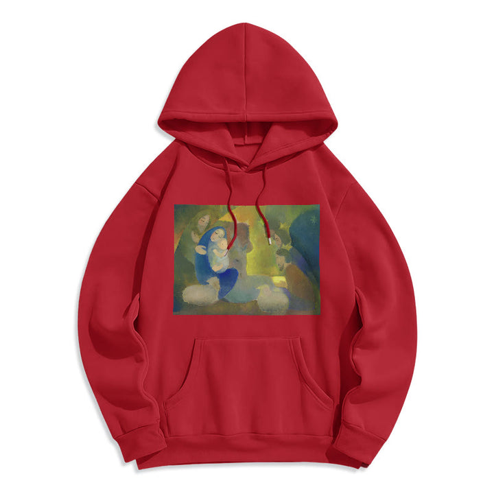 Christianartworkshop Classic Colored Style Nativity Scene Holy Night Fleece Lined Polyester Hoodie - Red - 2XL - image 35