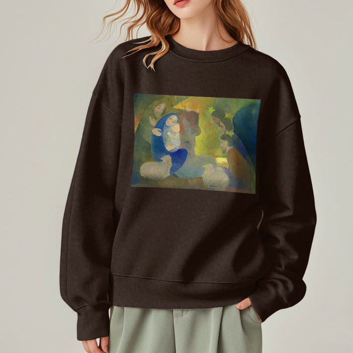 Christianartworkshop Classic Colored Style Nativity Scene Holy Night Fleece Lined Polyester Sweatshirt - image 18