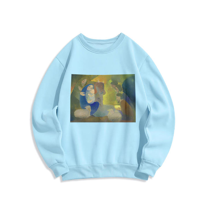 Christianartworkshop Classic Colored Style Nativity Scene Holy Night Fleece Lined Polyester Sweatshirt - Blue - 2XL - image 25