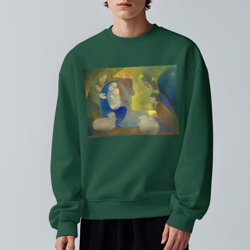 Christianartworkshop Classic Colored Style Nativity Scene Holy Night Fleece Lined Polyester Sweatshirt - image 23