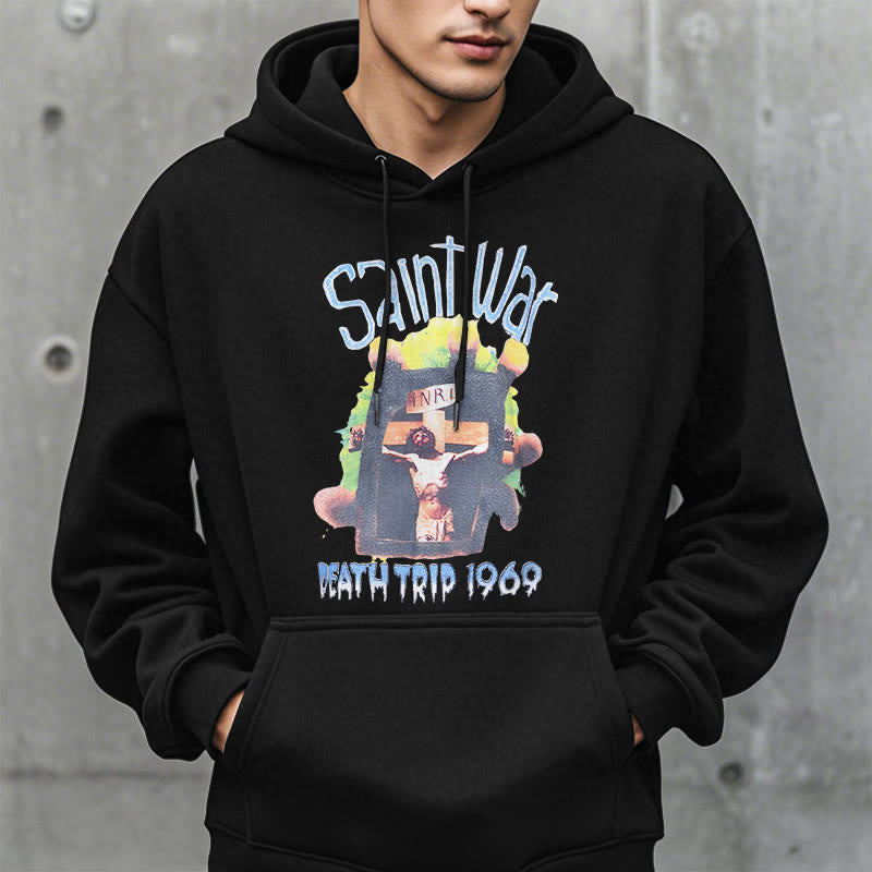 Christianartworkshop Modern Colored Style Saint War Fleece Lined Polyester Hoodie