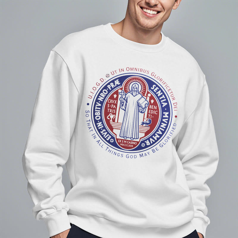 Christianartworkshop  Classic Colored Style St. Benedict Medal Emblem Fleece Lined Polyester Sweatshirt - image 7