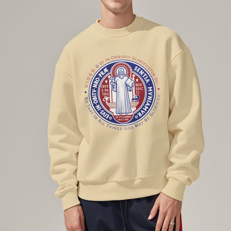 Christianartworkshop  Classic Colored Style St. Benedict Medal Emblem Fleece Lined Polyester Sweatshirt - image 12