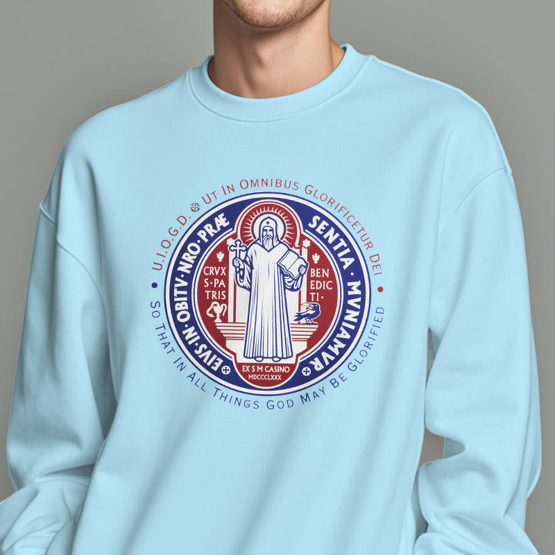 Christianartworkshop  Classic Colored Style St. Benedict Medal Emblem Fleece Lined Polyester Sweatshirt - image 27