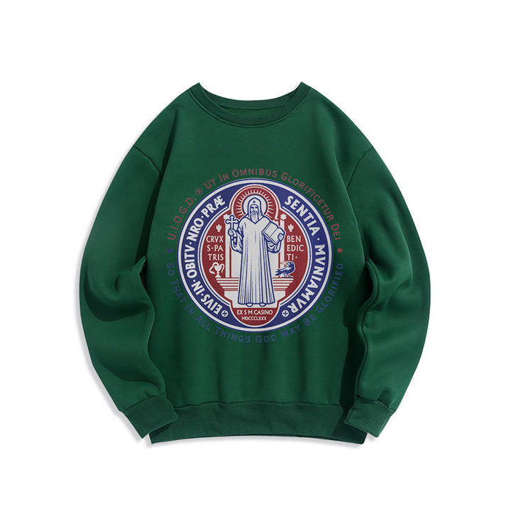 Christianartworkshop  Classic Colored Style St. Benedict Medal Emblem Fleece Lined Polyester Sweatshirt - Green - 2XL - image 20