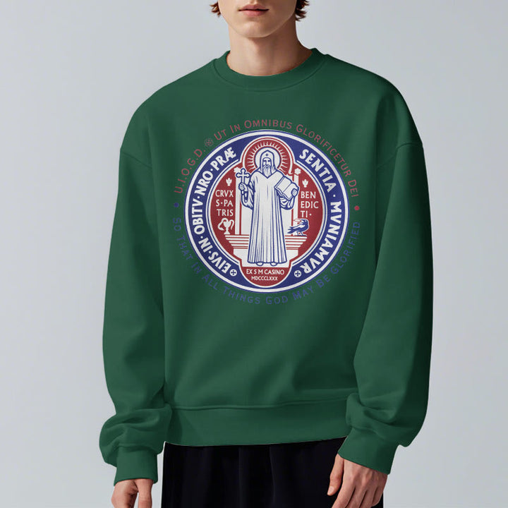 Christianartworkshop  Classic Colored Style St. Benedict Medal Emblem Fleece Lined Polyester Sweatshirt - image 22