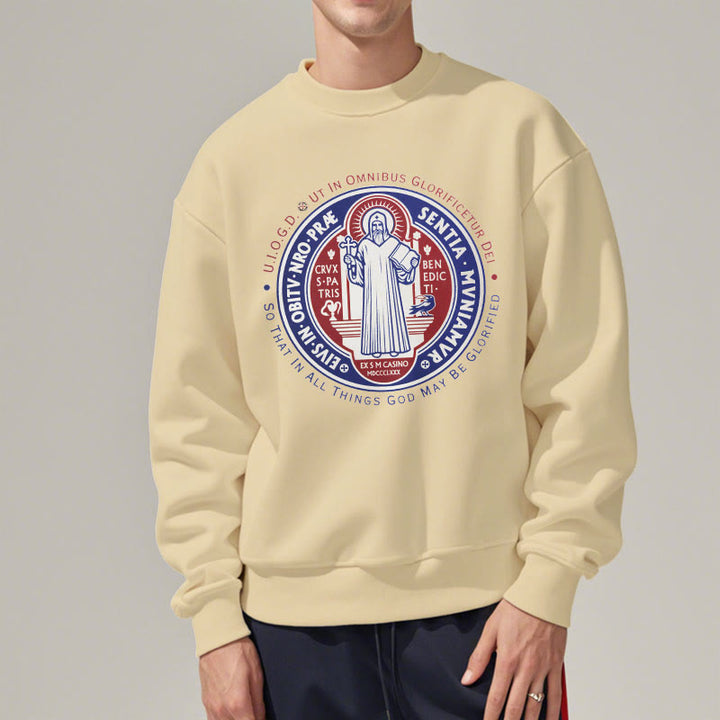 Christianartworkshop  Classic Colored Style St. Benedict Medal Emblem Fleece Lined Polyester Sweatshirt - image 12