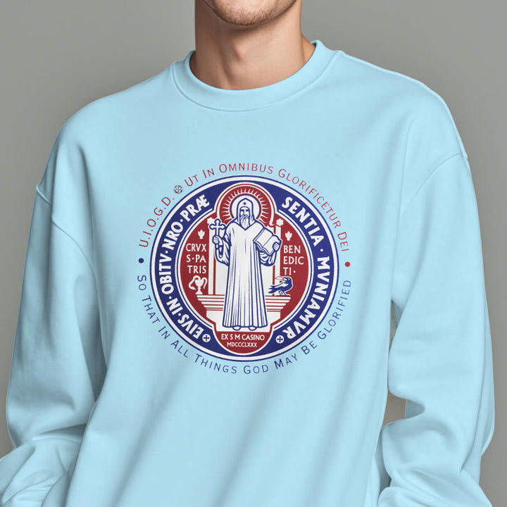 Christianartworkshop  Classic Colored Style St. Benedict Medal Emblem Fleece Lined Polyester Sweatshirt - image 27