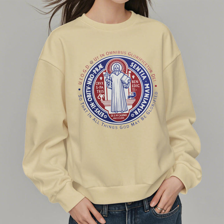 Christianartworkshop  Classic Colored Style St. Benedict Medal Emblem Fleece Lined Polyester Sweatshirt - image 13
